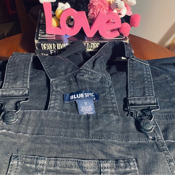 Blue Spice  BLACK Distressed Stretch Denim Bib Overall Cuffed Shorts - Picture 11 of 13